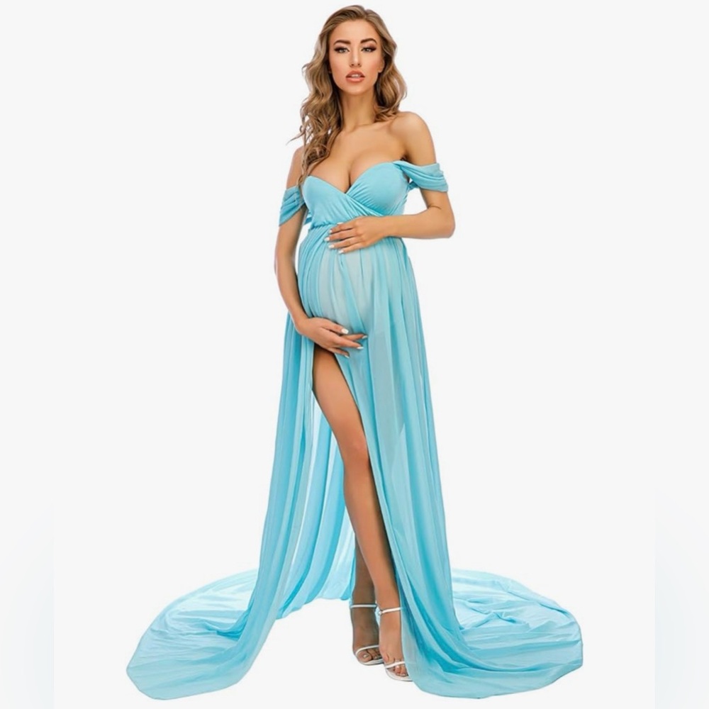 Women’s Elegant Blue maternity wear photoshoot Gown dress